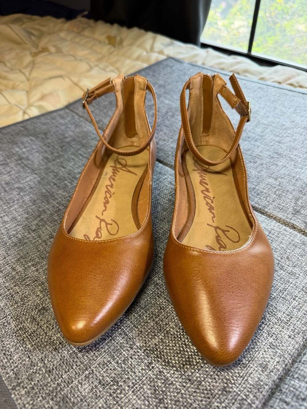 American Rag Jolie Ankle Strap Flats Size 7.5 M Brown